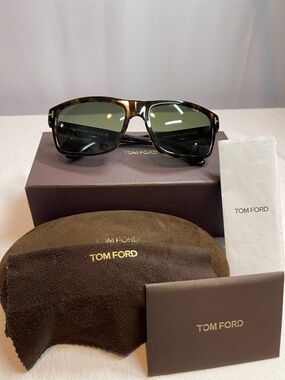 Tom Ford 58-18-135 Augusts Tortoiseshell Frame Sunglasses with Green Lenses